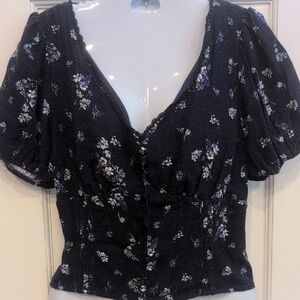 Floral Puff Navy Floral Sleeve Top
